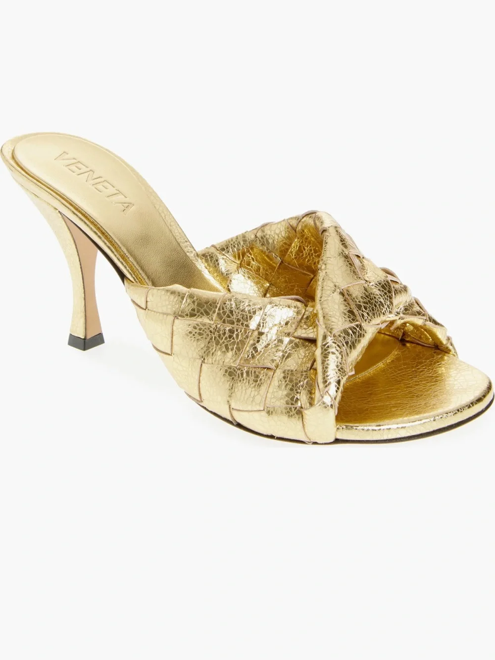 Bottega Veneta Metallic Gold Intrecciato Slide Mules